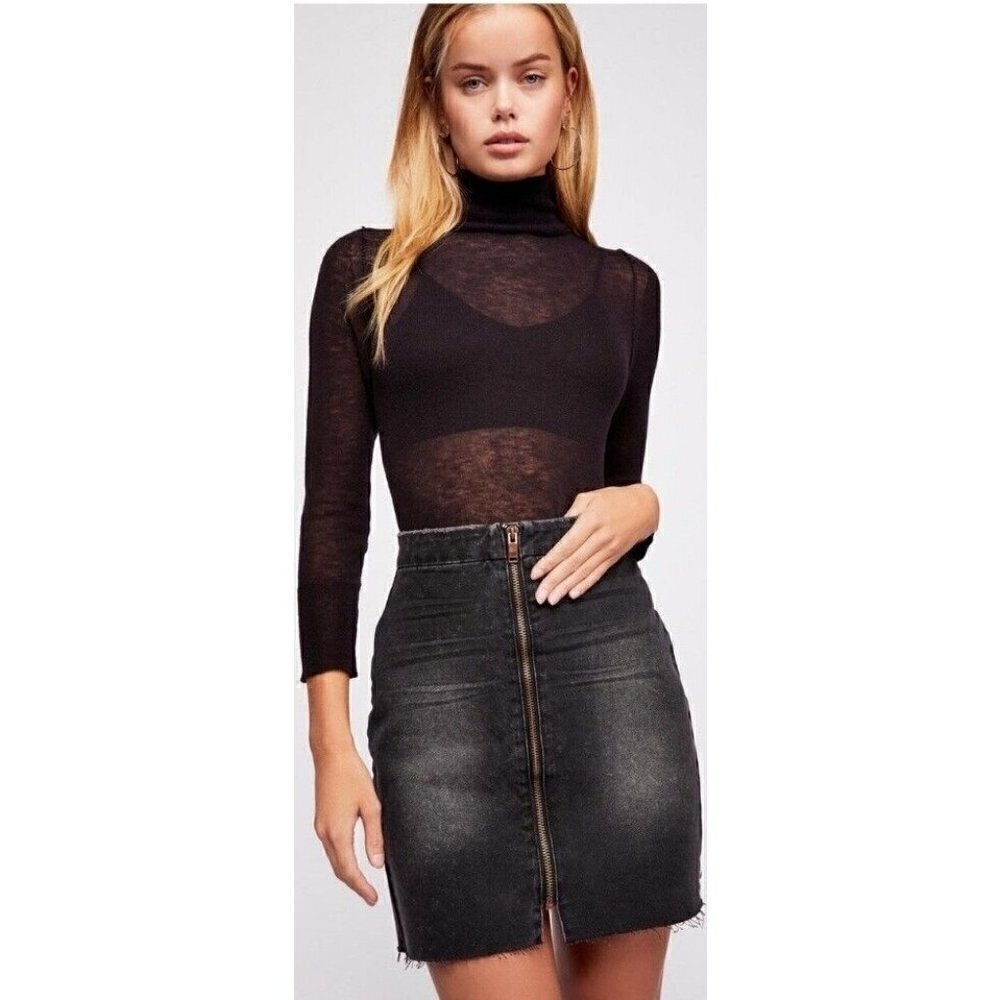 New One Teaspoon Anchor Vixen High Waist Skirt Womens 26 Zipper Front Black